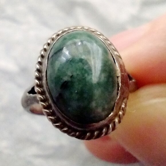 Silver Moss Agate Gemstone Ring Size 5.5 Bezel Set Vintage Hand Crafted - Picture 2 of 16